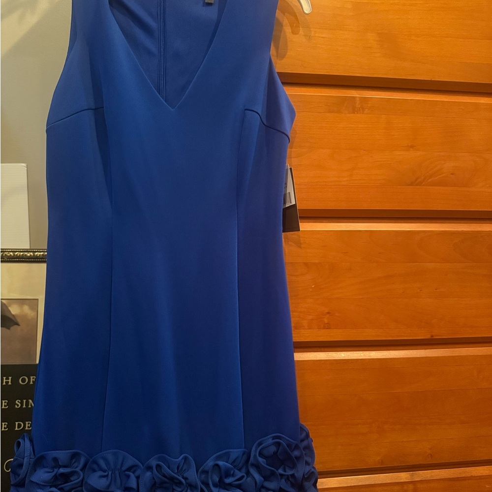 Donna Ricco Blue Sleeveless V-Neck A-Line Dress